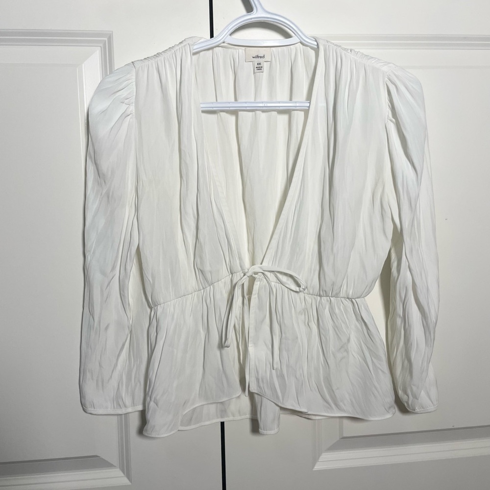 Aritzia Wilfred Shanina Blouse Tie Front White Babydoll Top XXS